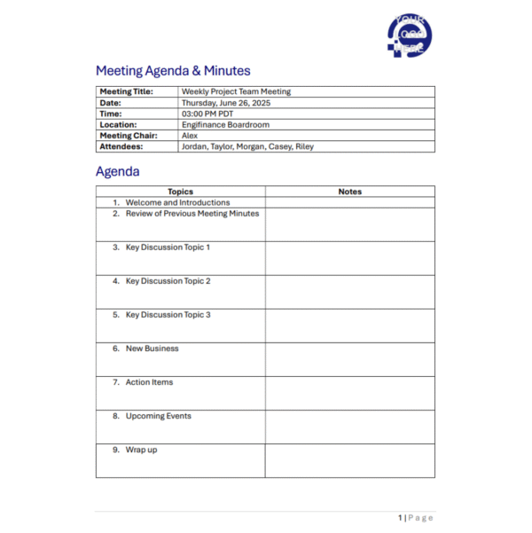 Meeting Agenda & Minutes Template - Image 3