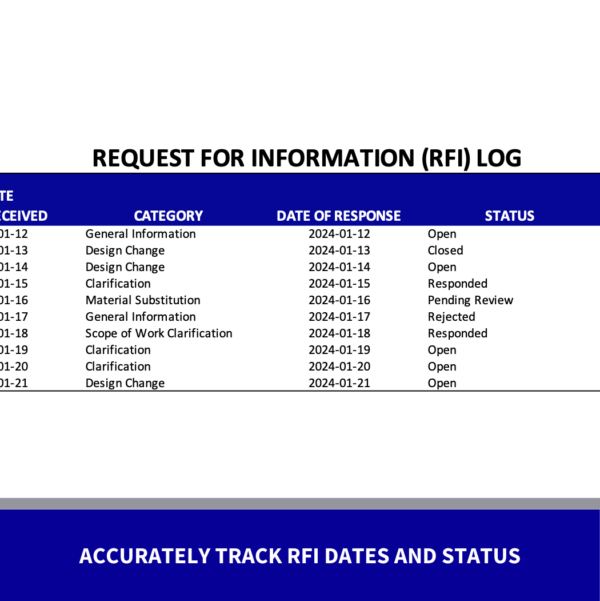 Request for Information (RFI) Log Template - Image 2